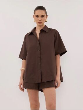 DISSH Chocolate Brown Short-Sleeve Button-Down Shirt